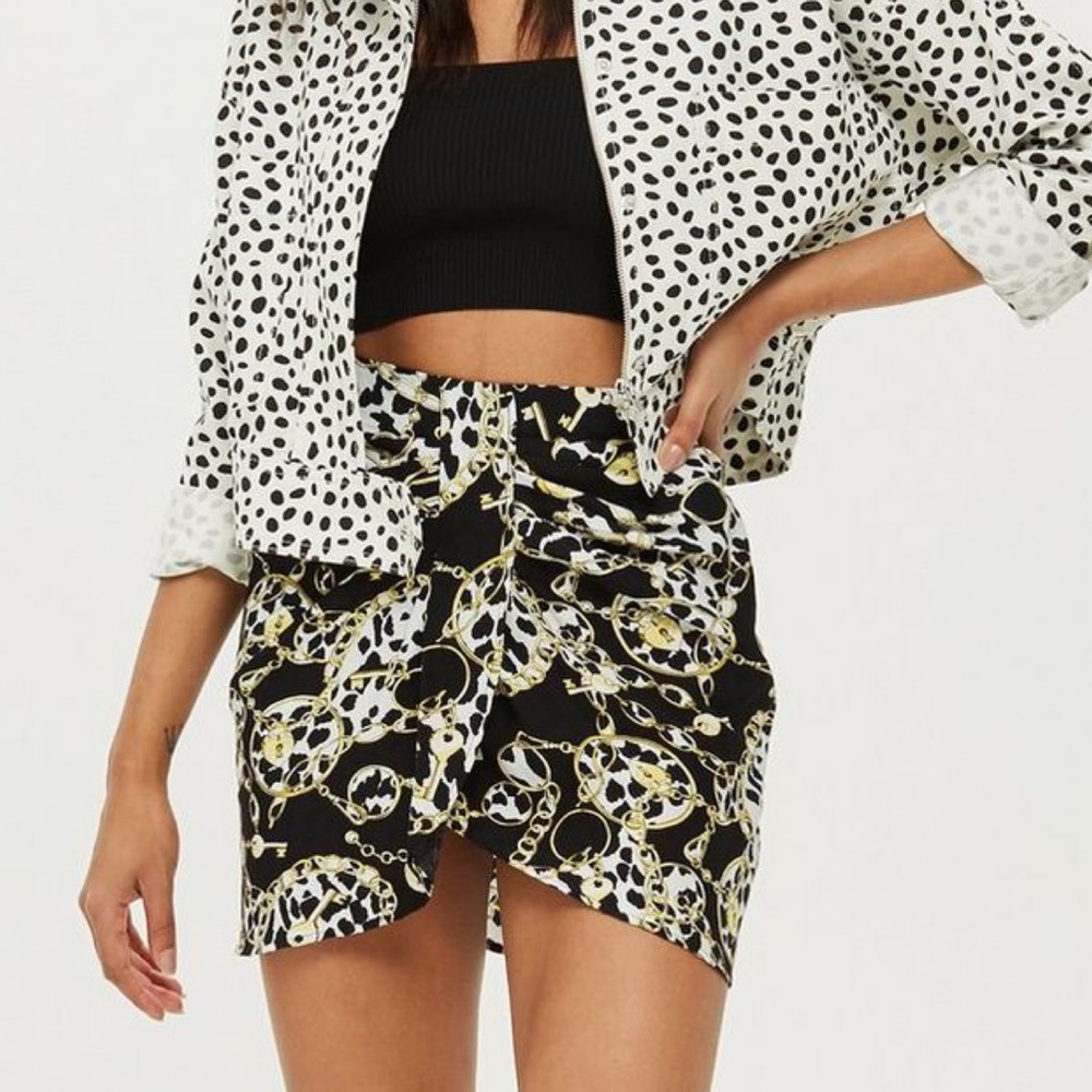 TOPSHOP Leopard Print & Chain Twist Mini Skirt